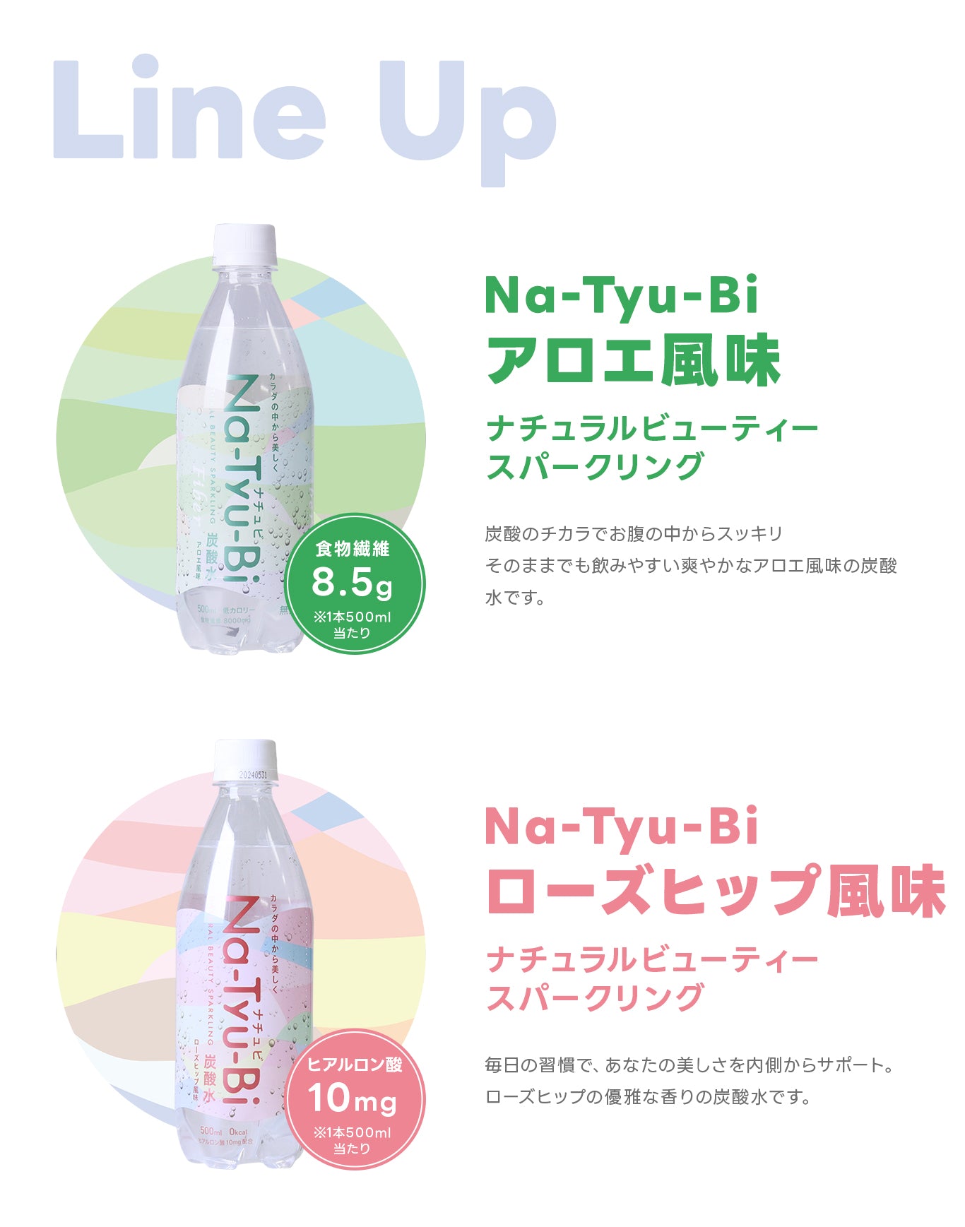 ナチュラルビューティースパークリング「Na-Tyu-Bi（ナチュビ）」アロエ風味　500ml×24本　体の中から美しくをコンセプトにした炭酸飲料